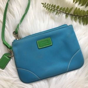 Coach Canvas blue and green wristlet coin purse